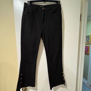 BECCA Black cropped bootleg Pants with Gold Button detail, from Spain.